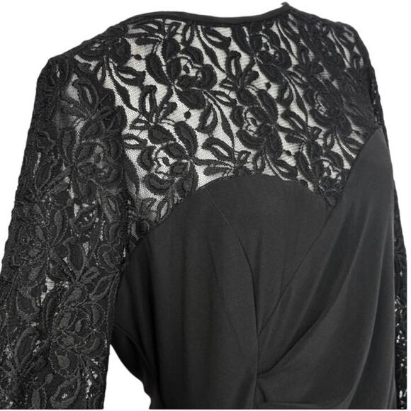 Evan Picone Formal Black Sheer Lace Yoke 3/4 Sleeve Sheath Dress Size 14 - Picture 2 of 15